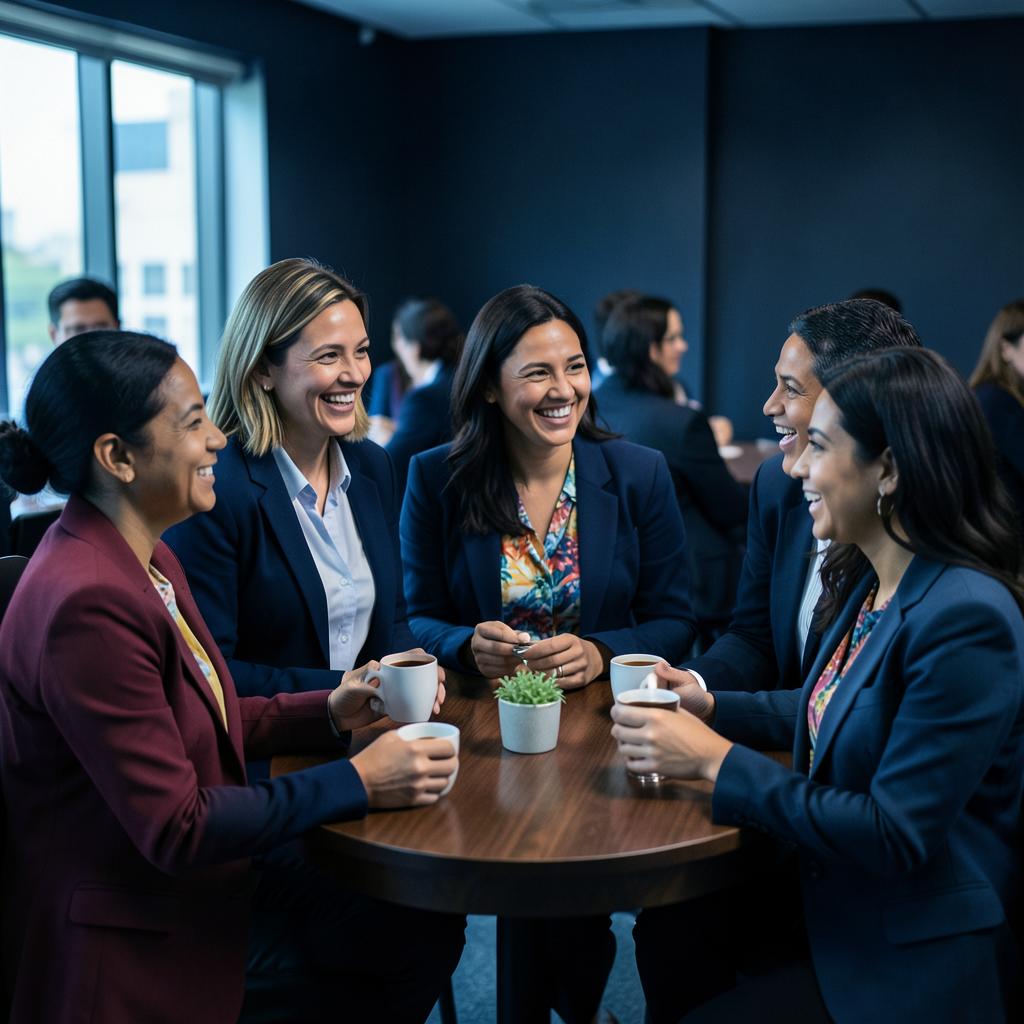Profissionais conversando durante o networking do evento